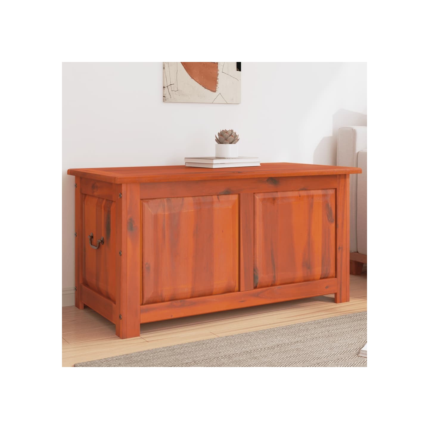 Coffre de rangement avec couvercle marron bois massif d'acacia