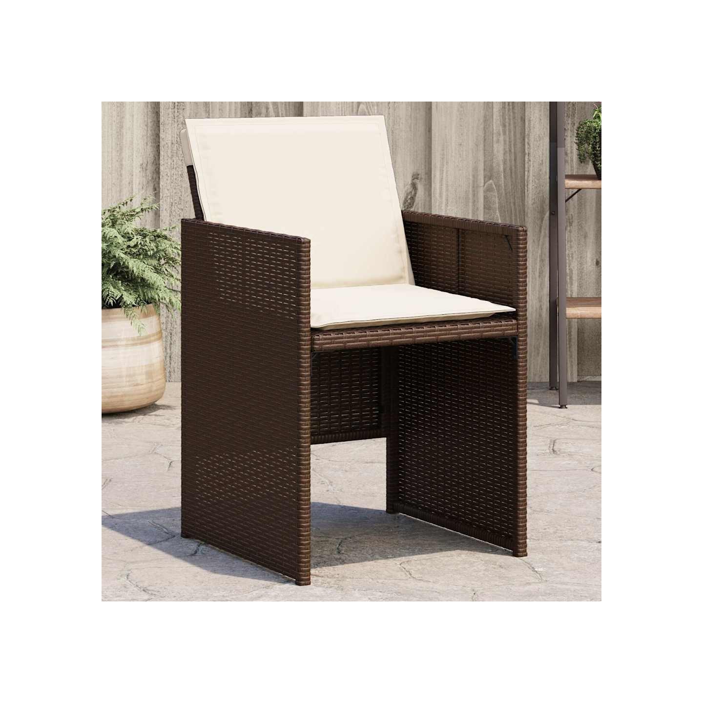 Chaises de jardin avec coussins lot de 4 marron résine tressée