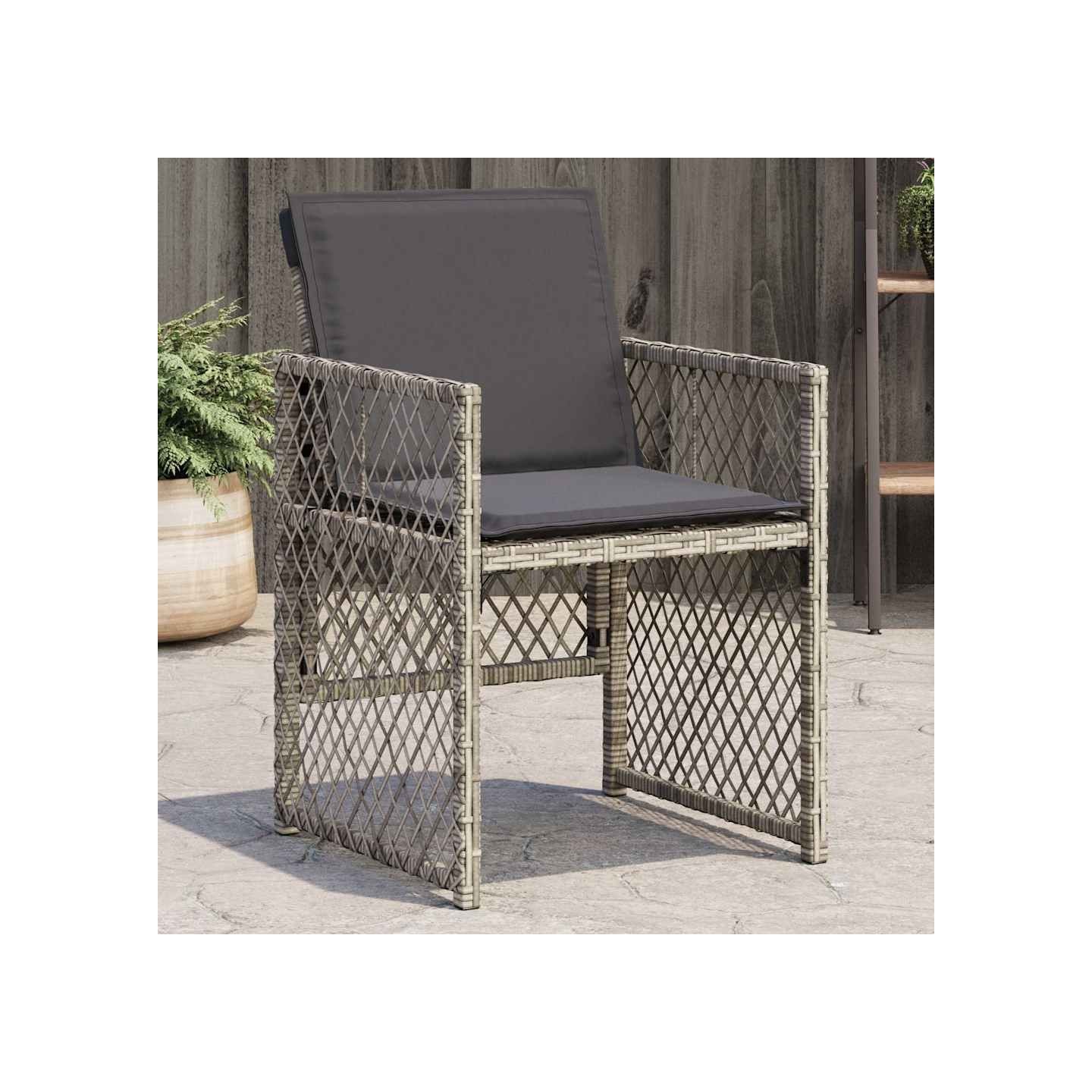 Chaises de jardin avec coussins lot de 4 gris résine tressée