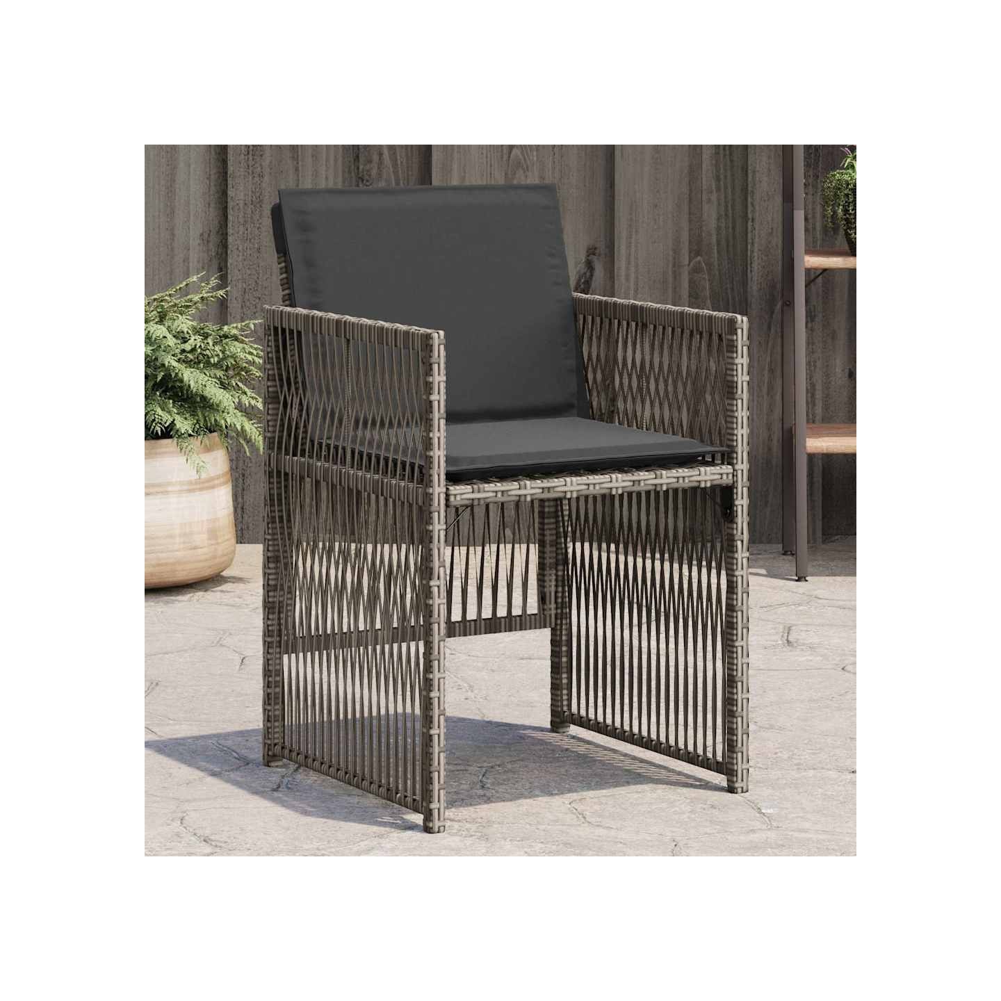 Chaises de jardin avec coussins lot de 4 gris résine tressée