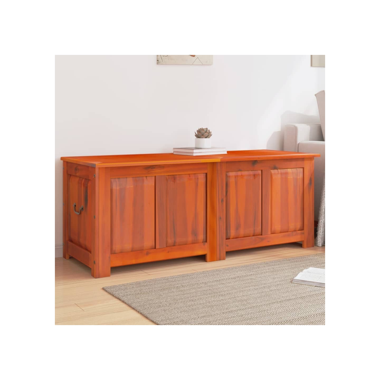 Coffre de rangement avec couvercle marron bois massif d'acacia