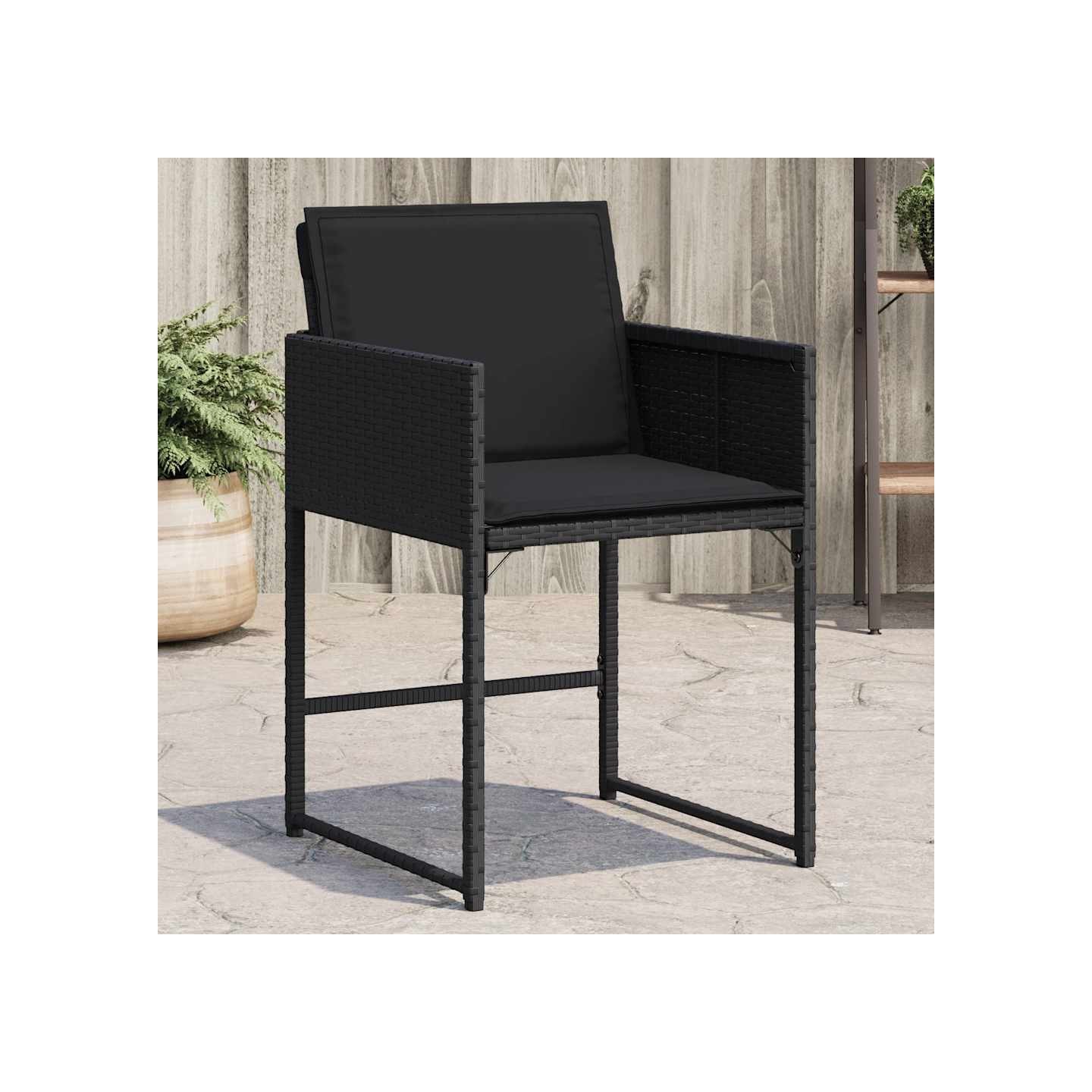 Chaises de jardin lot de 4 avec coussins noir résine tressée