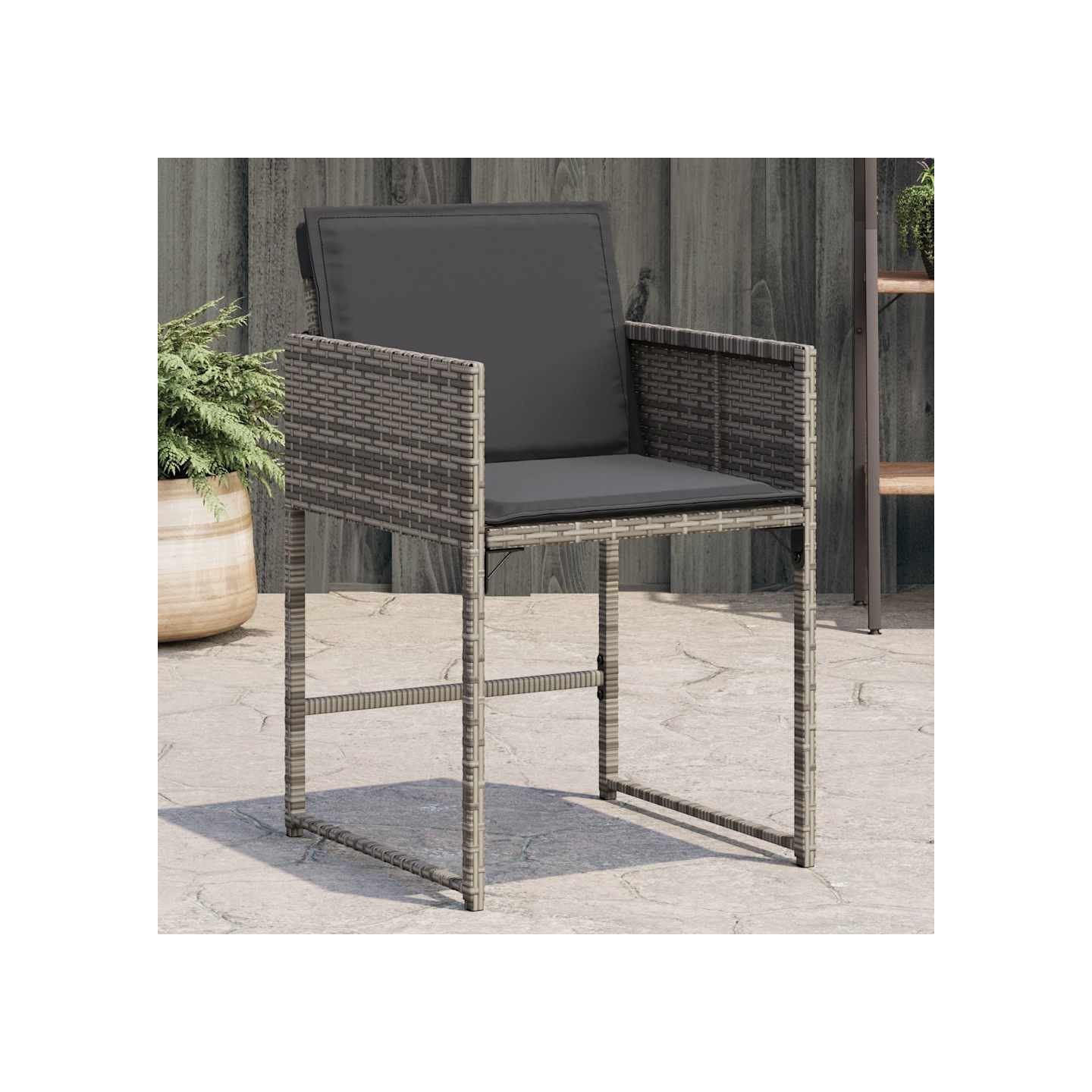 Chaises de jardin avec coussins lot de 4 gris résine tressée