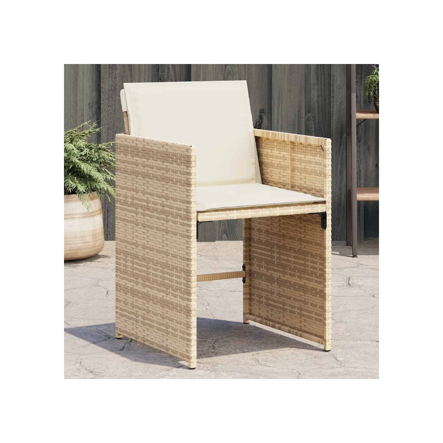 Chaises de jardin avec coussins lot de 4 beige résine tressée
