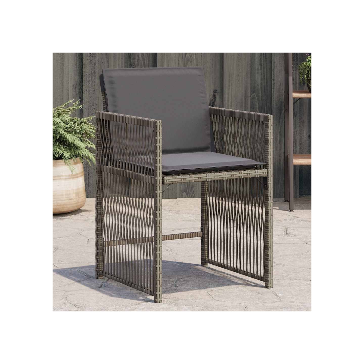 Chaises de jardin avec coussins lot de 4 gris résine tressée