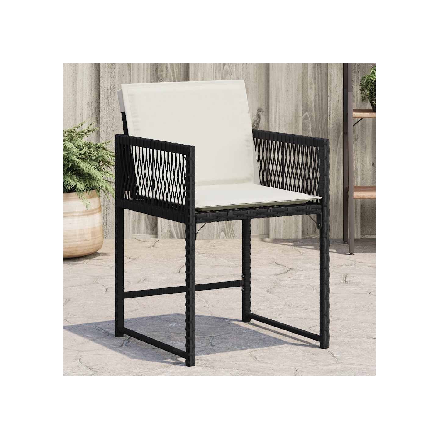 Chaises de jardin lot de 4 avec coussins noir résine tressée