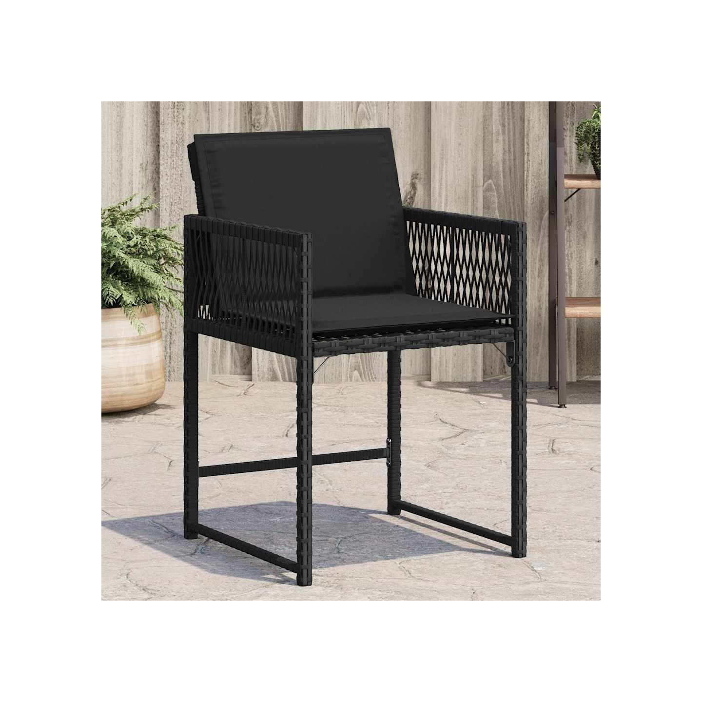 Chaises de jardin lot de 4 avec coussins noir résine tressée