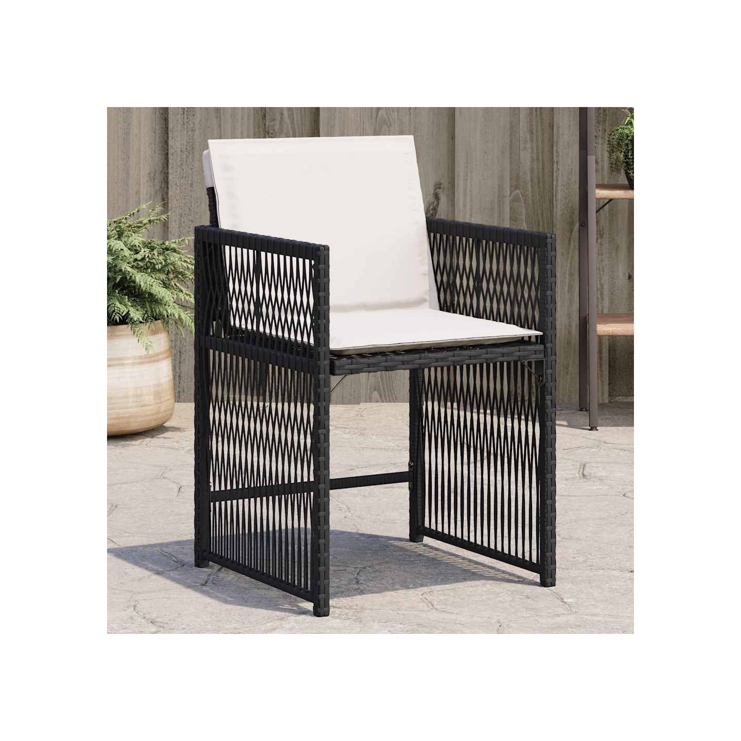 Chaises de jardin lot de 4 avec coussins noir résine tressée