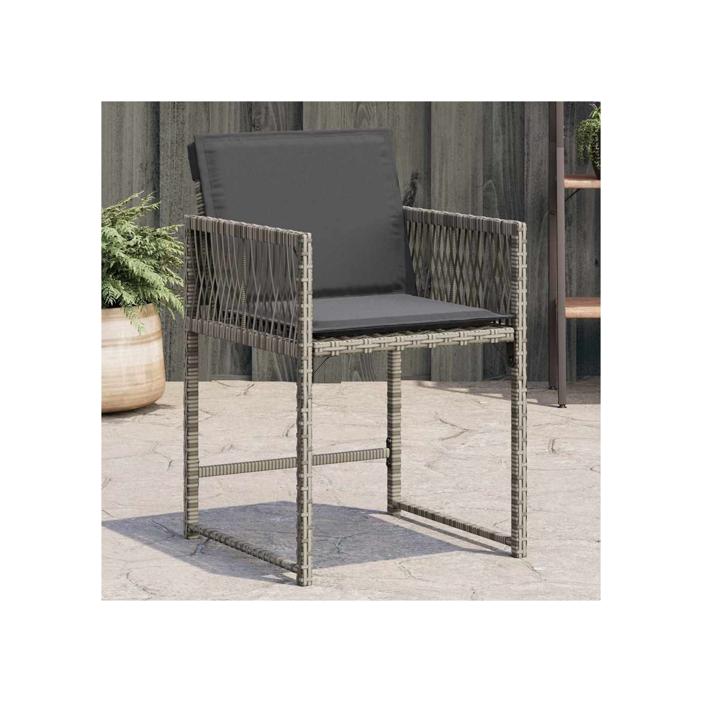 Chaises de jardin avec coussins lot de 4 gris résine tressée
