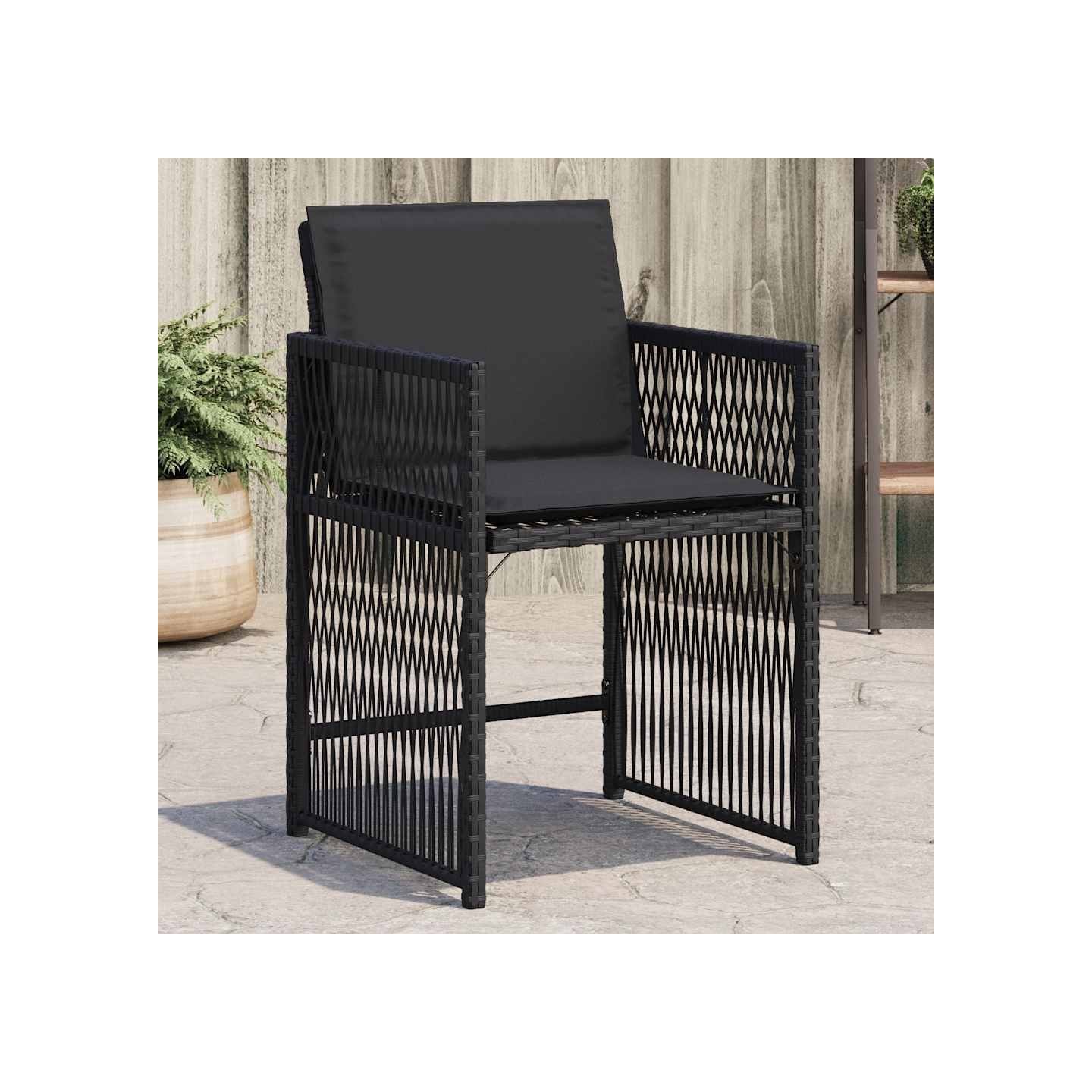Chaises de jardin lot de 4 avec coussins noir résine tressée