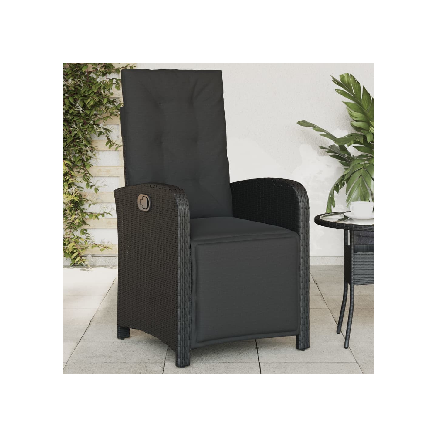 Chaise inclinable de jardin et repose-pied noir résine tressée