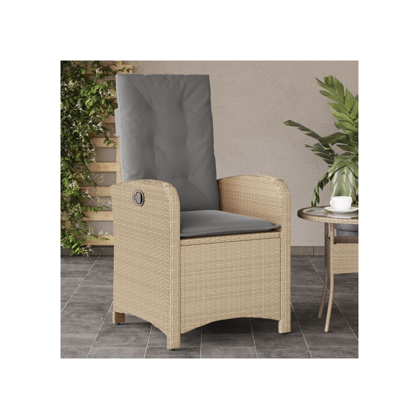 Chaise inclinable de jardin coussins mélange beige poly rotin