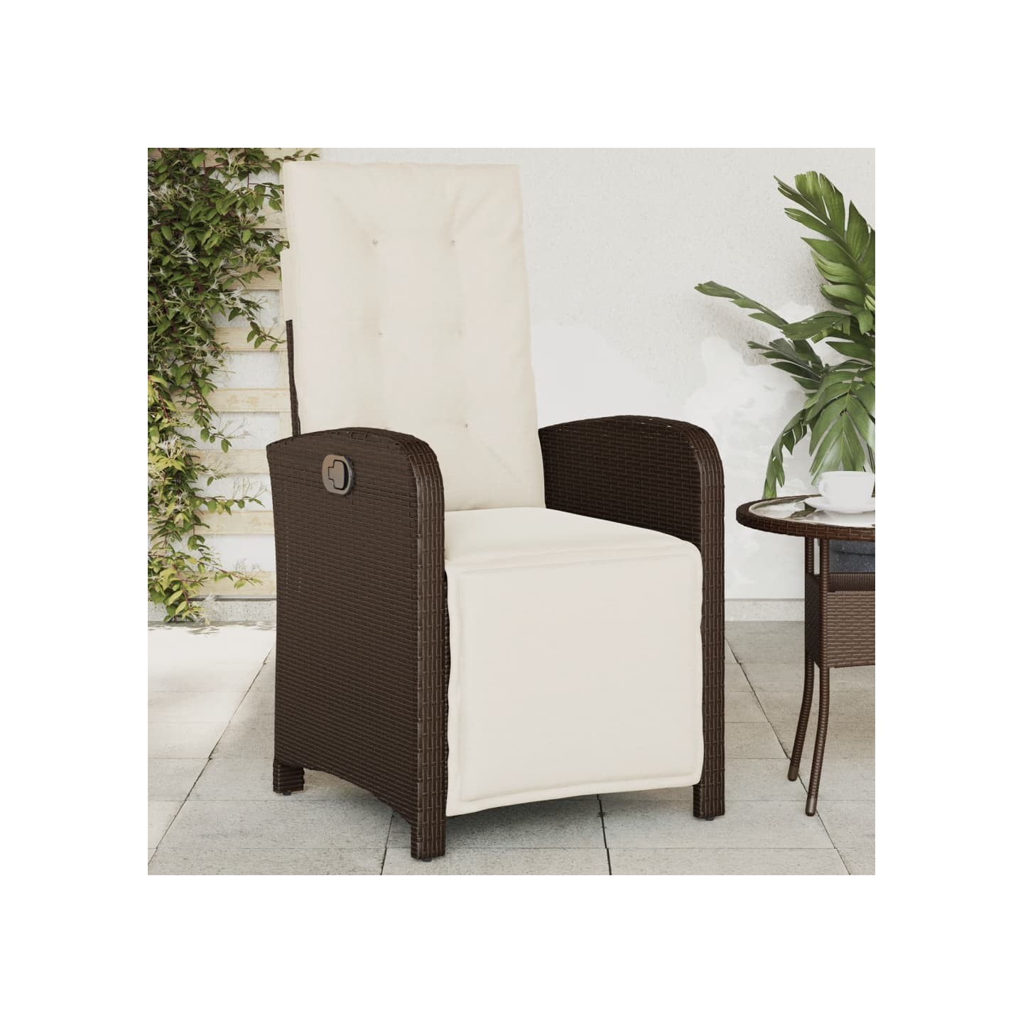 Chaise inclinable de jardin repose-pied marron résine tressée