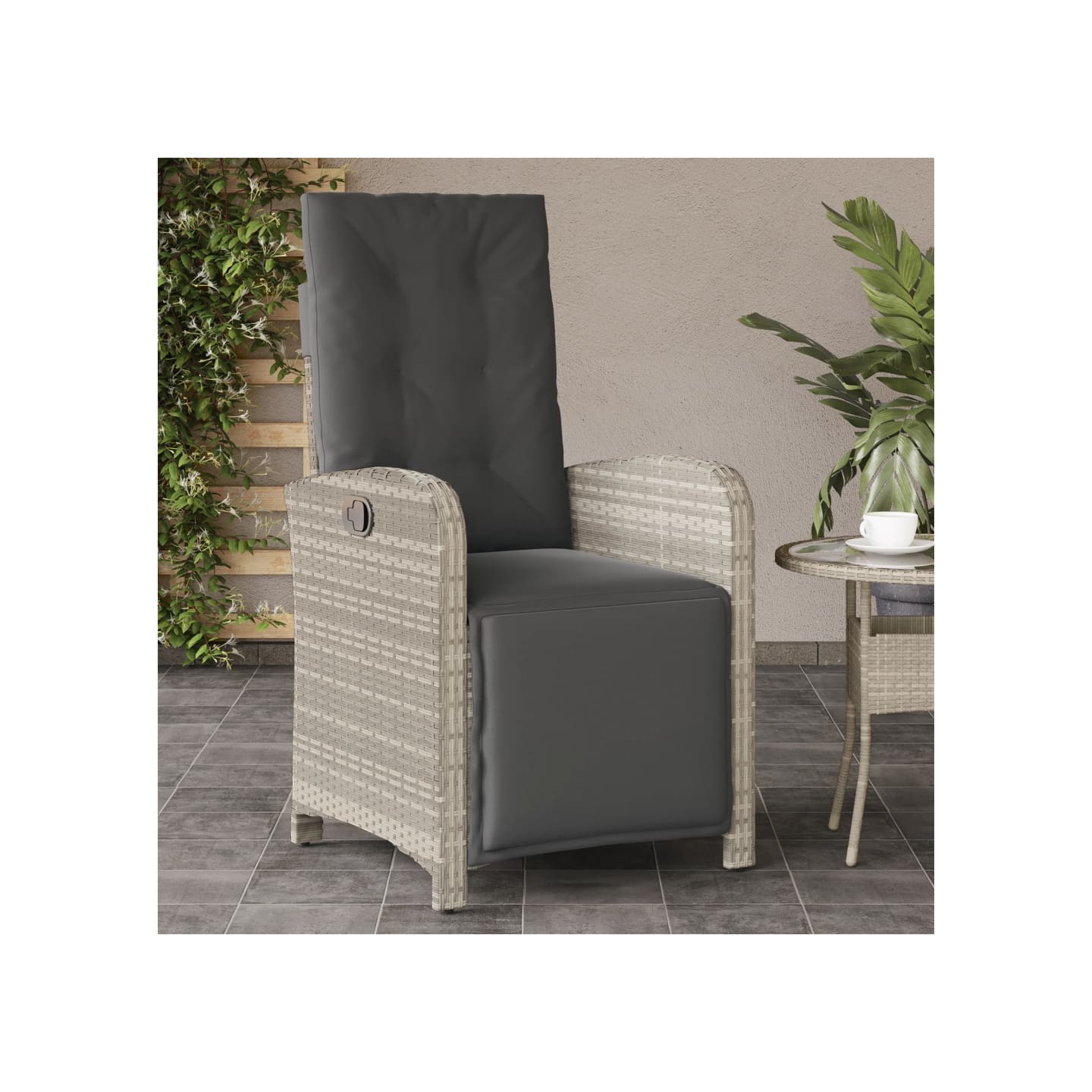 Chaise inclinable de jardin avec repose-pied gris clair rotin