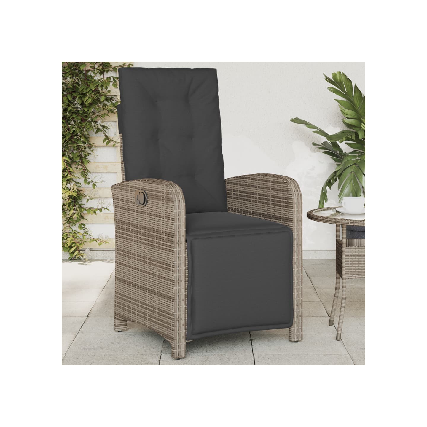 Chaise inclinable de jardin et repose-pied gris résine tressée