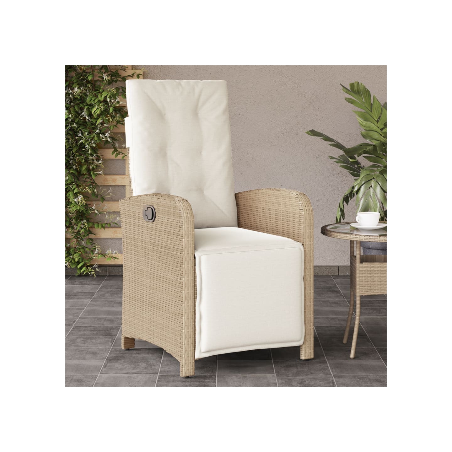 Chaise inclinable de jardin et repose-pied beige résine tressée