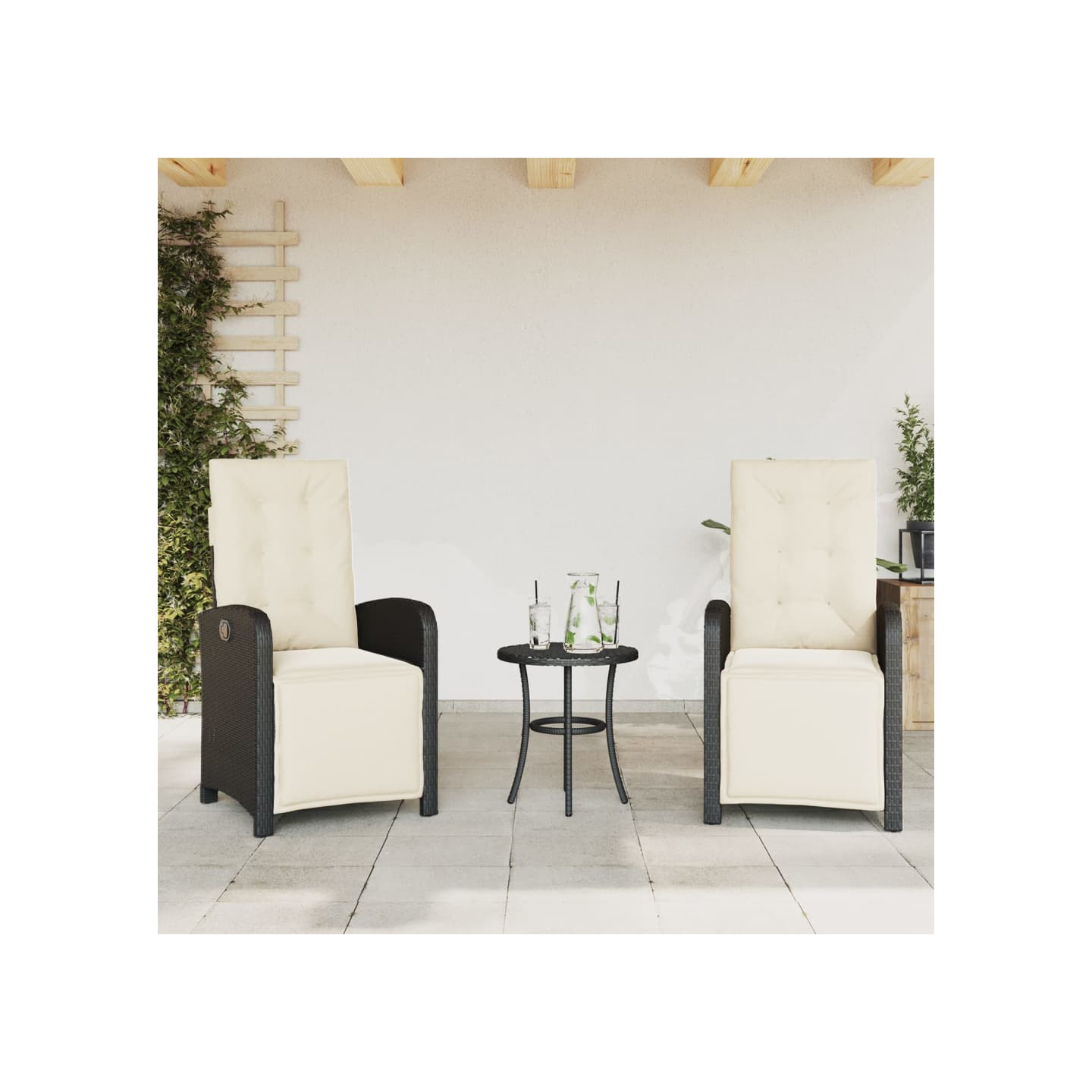 Chaises inclinables de jardin lot de 2 repose-pied noir rotin