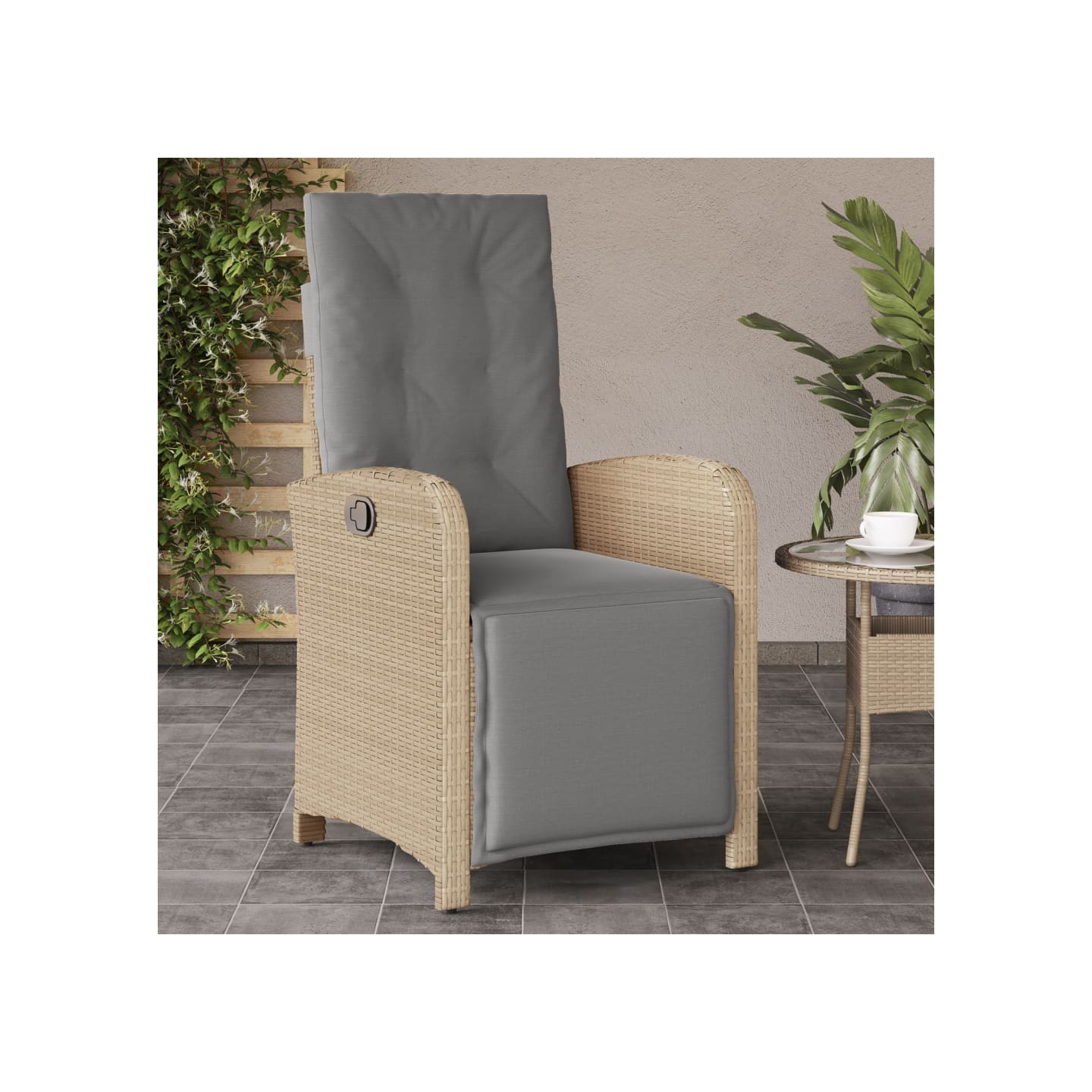 Chaise inclinable de jardin et repose-pied mélange beige rotin