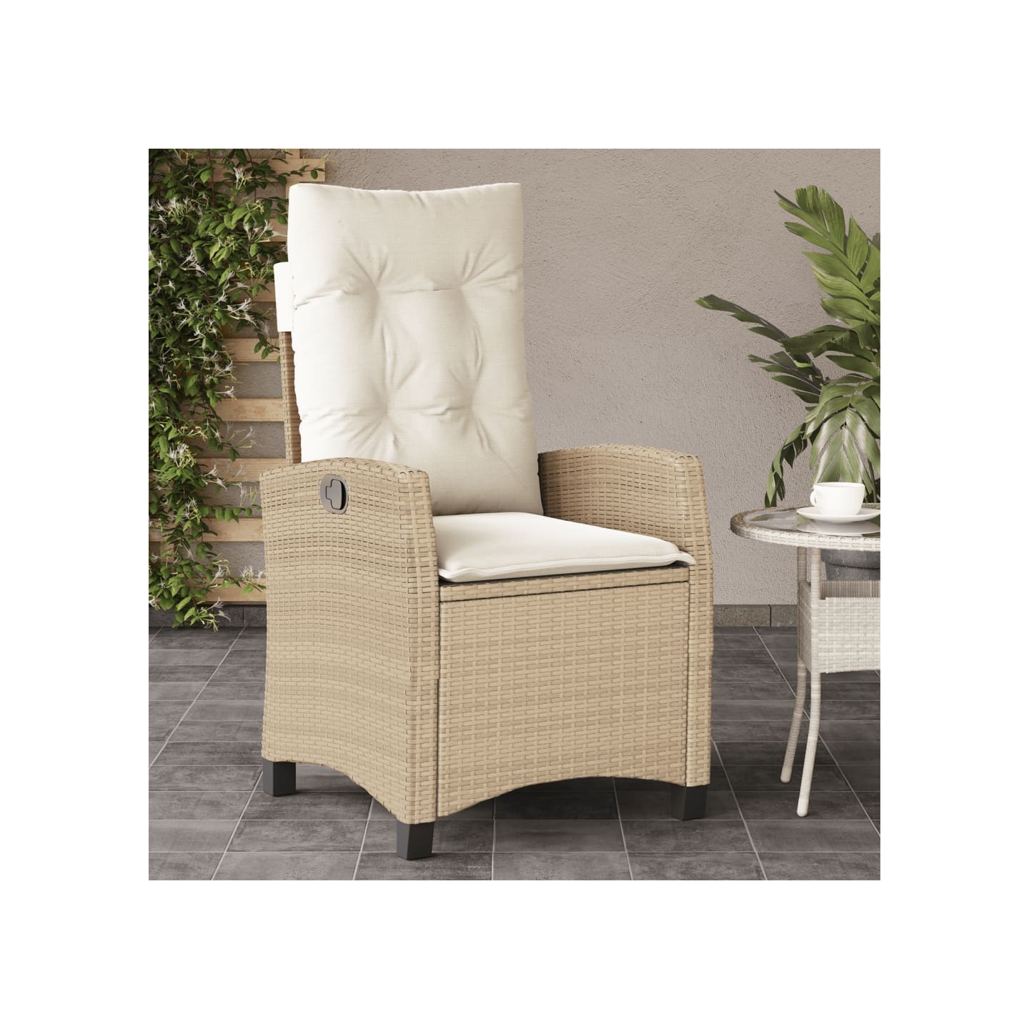 Chaise inclinable de jardin avec coussins beige résine tressée