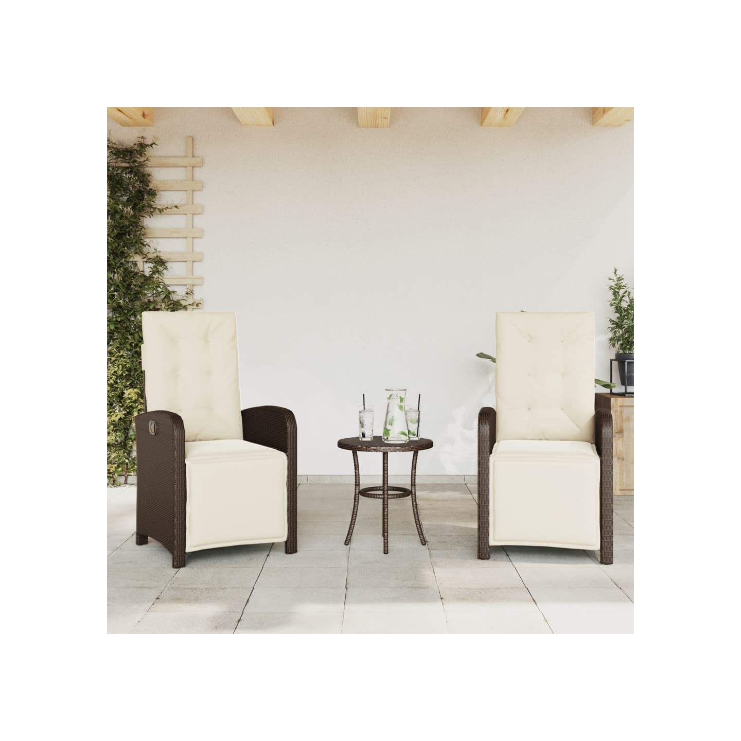 Chaises inclinables de jardin lot de 2 avec repose-pied rotin