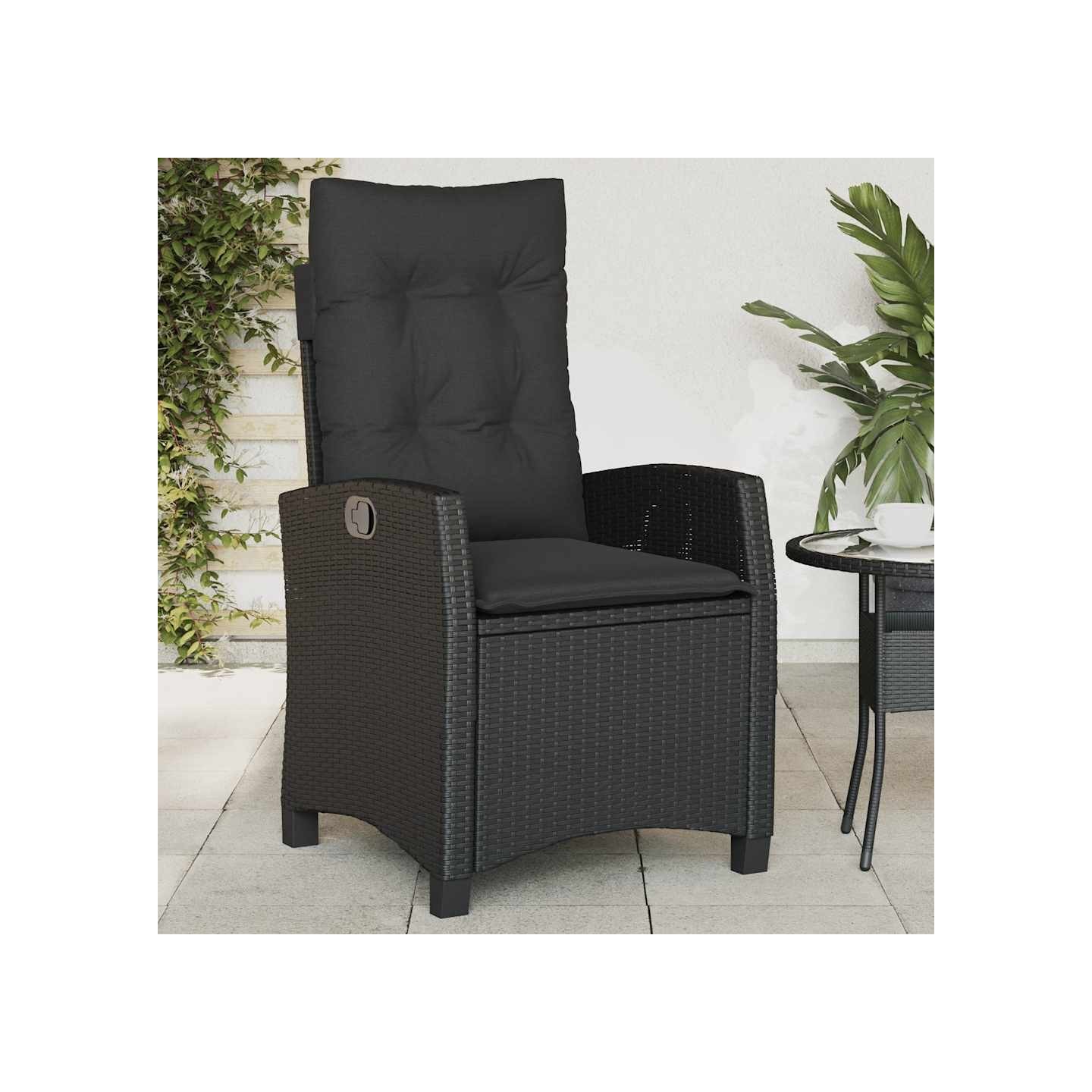 Chaise inclinable de jardin avec coussins noir résine tressée
