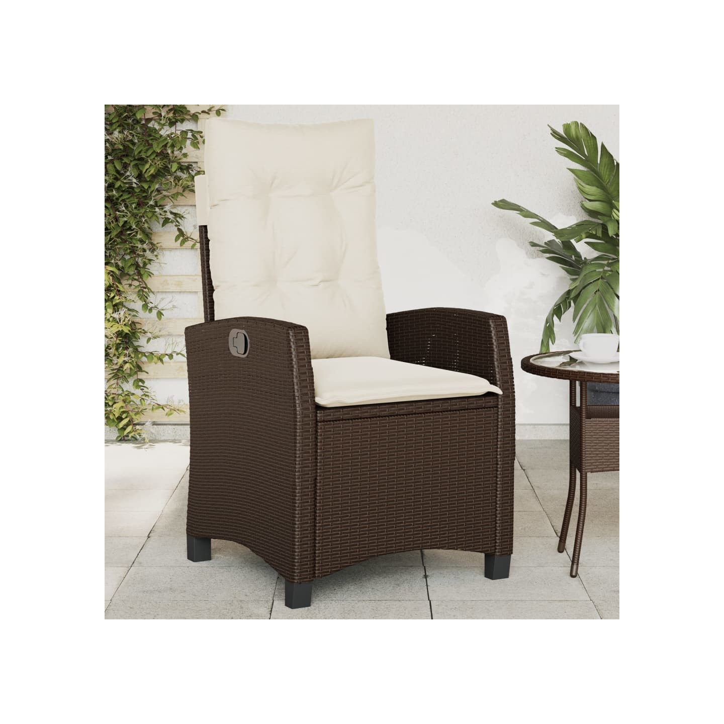 Chaise inclinable de jardin avec coussins marron résine tressée