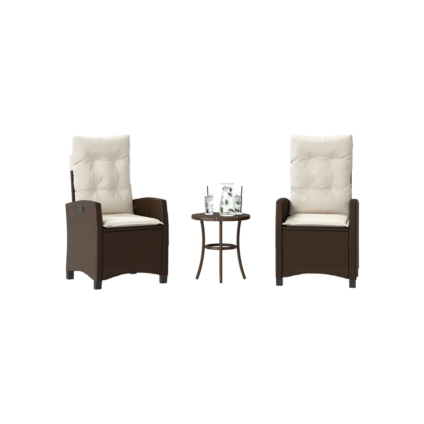 Ensemble de bistro 3 pcs avec coussins marron résine tressée
