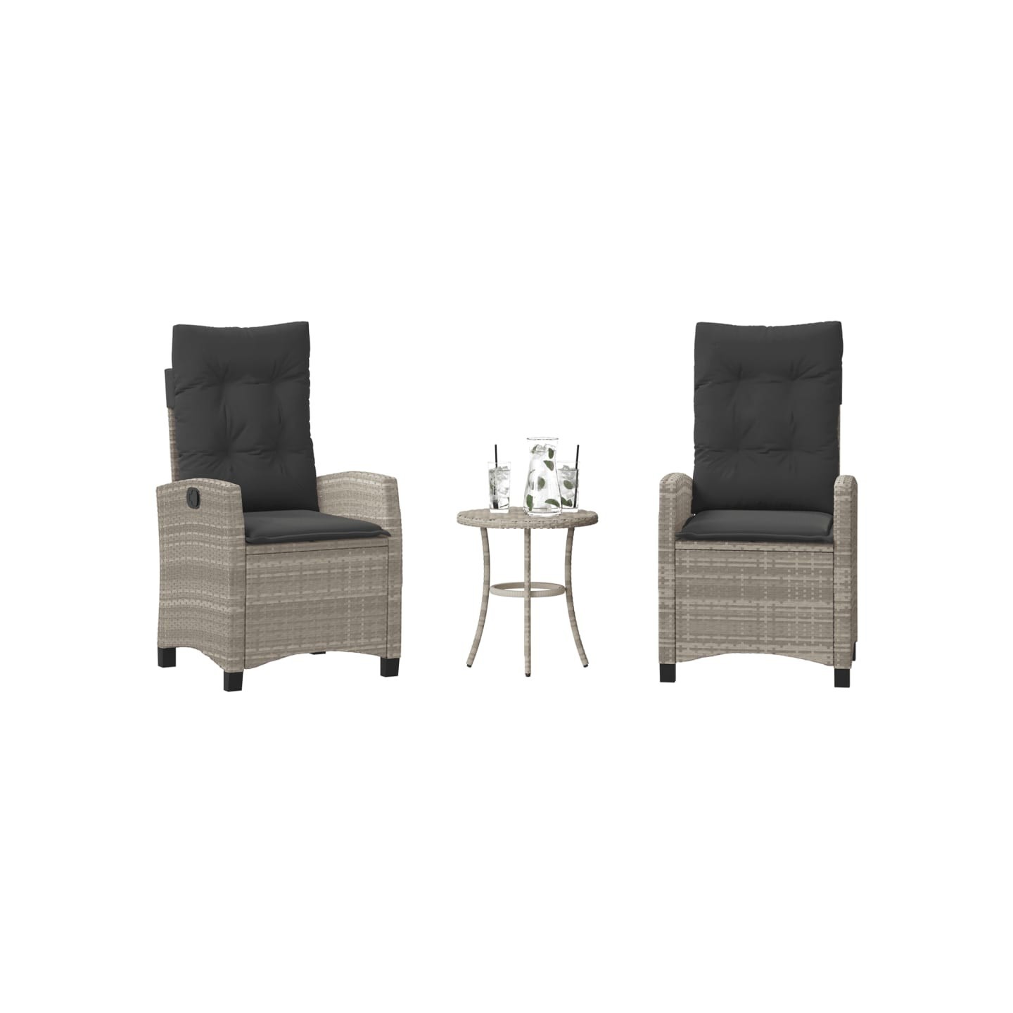 Ensemble de bistro 3 pcs et coussins gris clair résine tressée
