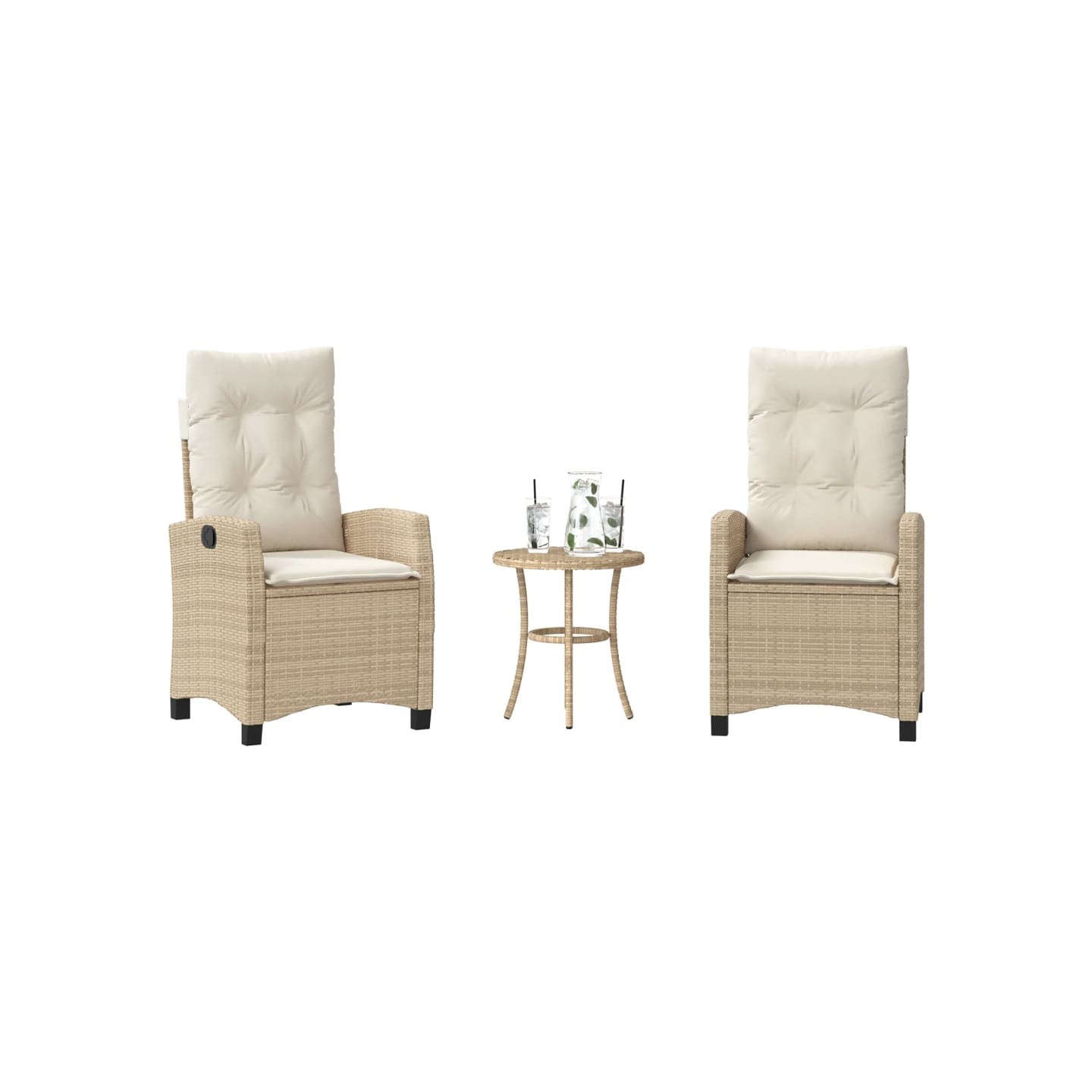 Ensemble de bistro 3 pcs avec coussins beige résine tressée