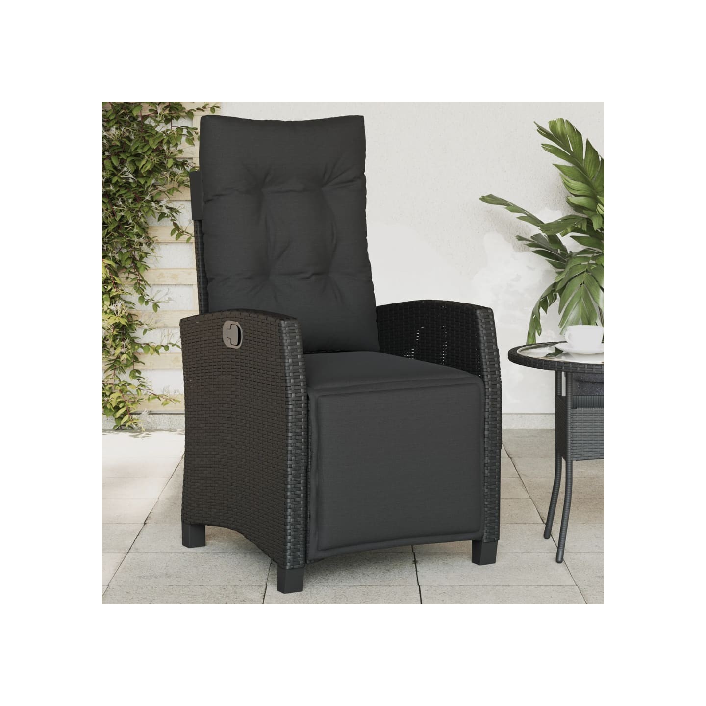 Chaise inclinable de jardin et repose-pied noir résine tressée