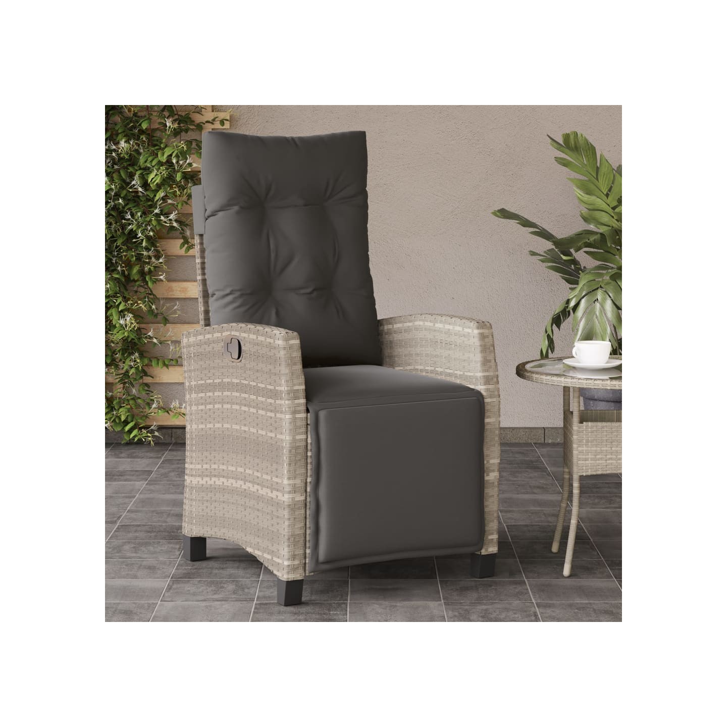 Chaise inclinable de jardin avec repose-pied gris clair rotin