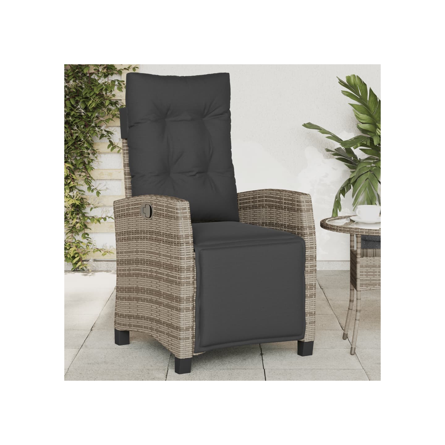 Chaise inclinable de jardin et repose-pied gris résine tressée
