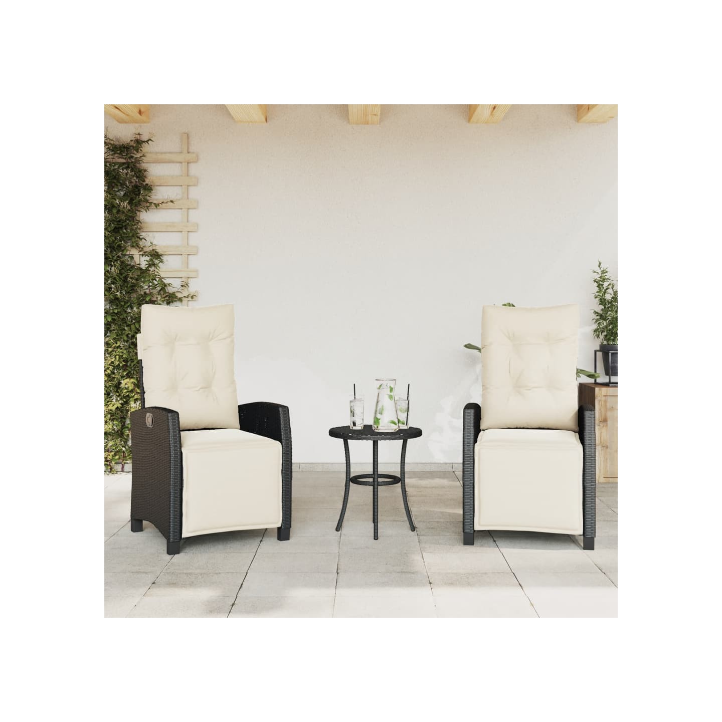 Chaises inclinables de jardin lot de 2 repose-pied noir rotin