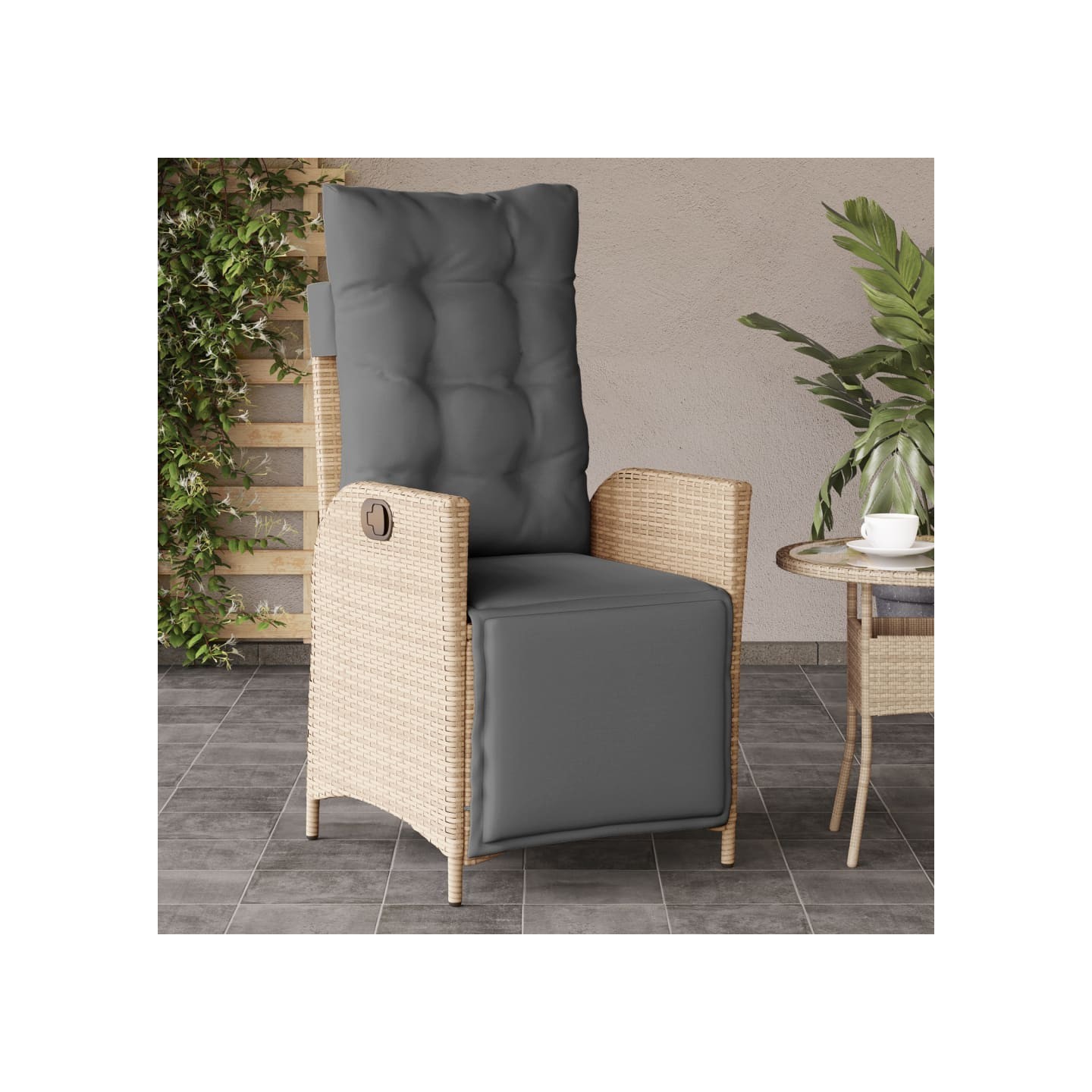 Chaise inclinable de jardin et repose-pied mélange beige rotin
