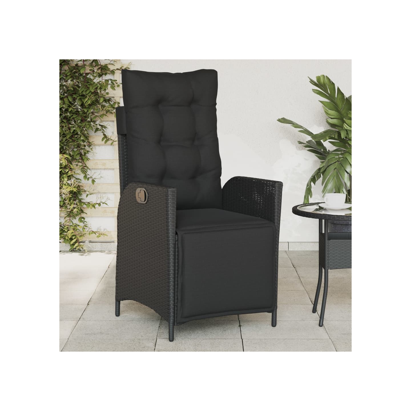 Chaise inclinable de jardin et repose-pied noir résine tressée