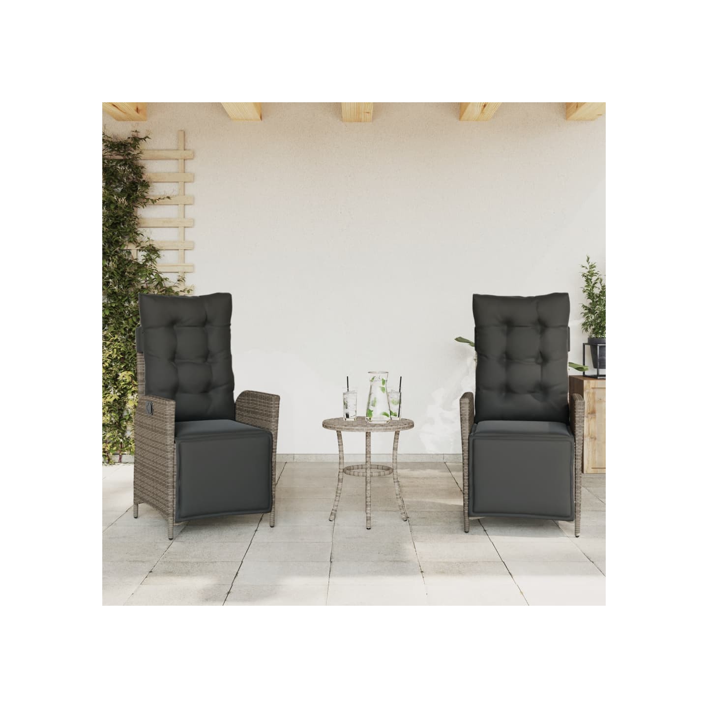 Chaises inclinables de jardin lot de 2 et repose-pied rotin