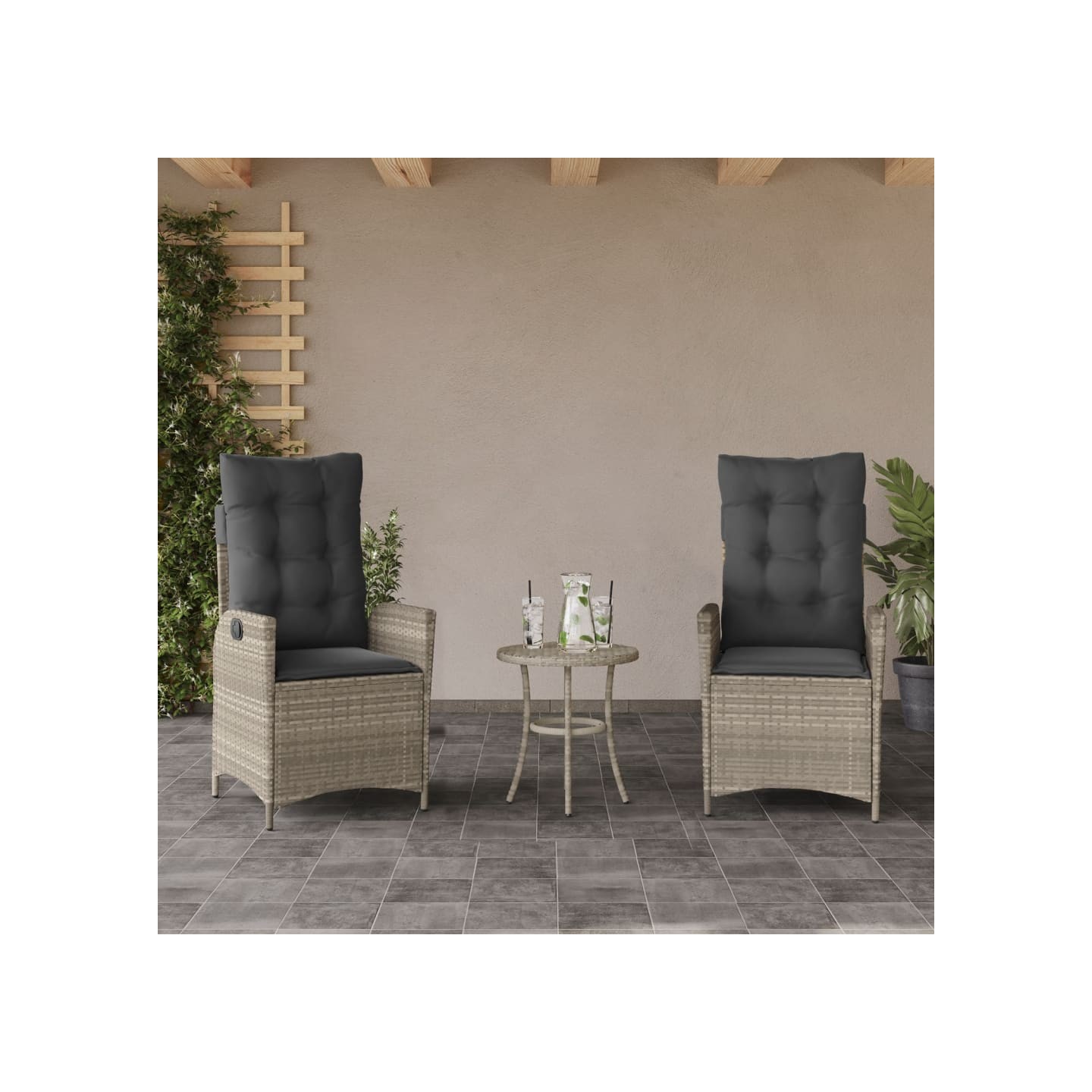 Chaises inclinables jardin lot de 2 et coussins résine tressée
