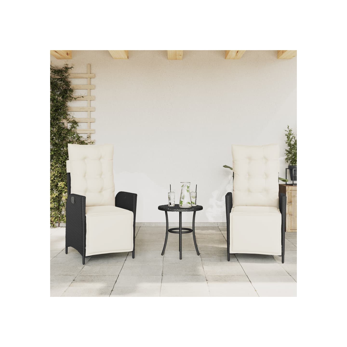 Chaises inclinables de jardin lot de 2 repose-pied noir rotin