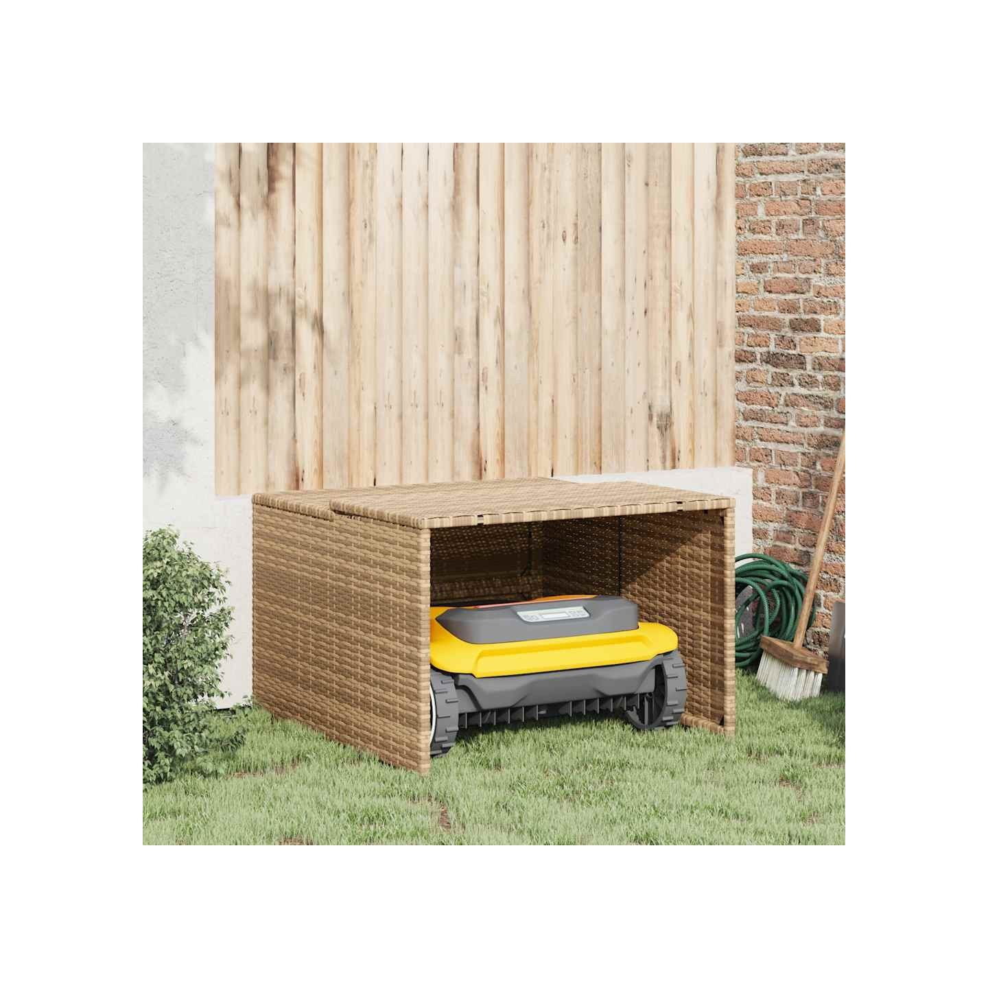 Garage pour robot tondeuse beige 86x90x52/57 cm résine tressée