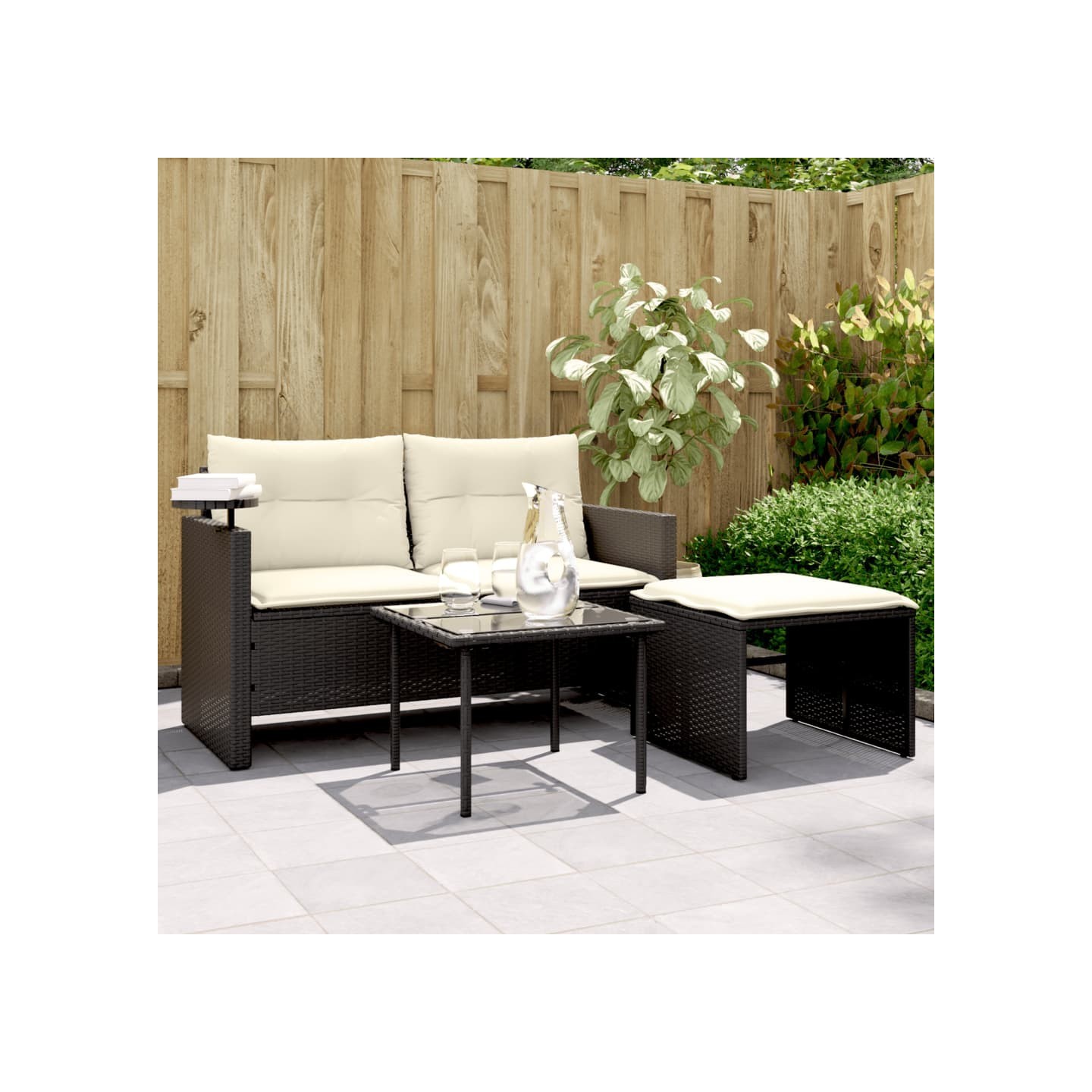 Salon de jardin 3 pcs avec coussins noir résine tressée