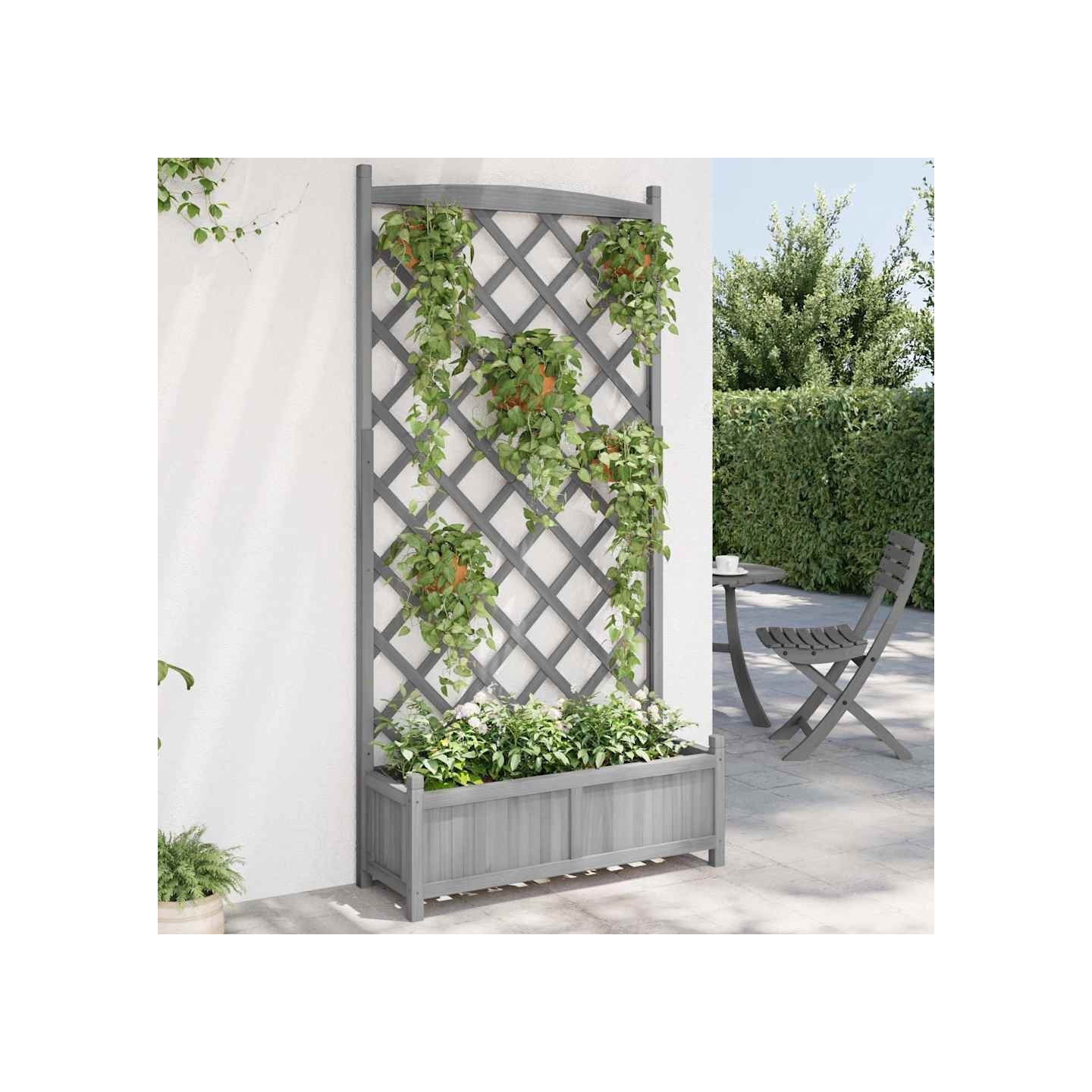 Jardinière avec treillis gris 90x35x180 cm bois massif de sapin