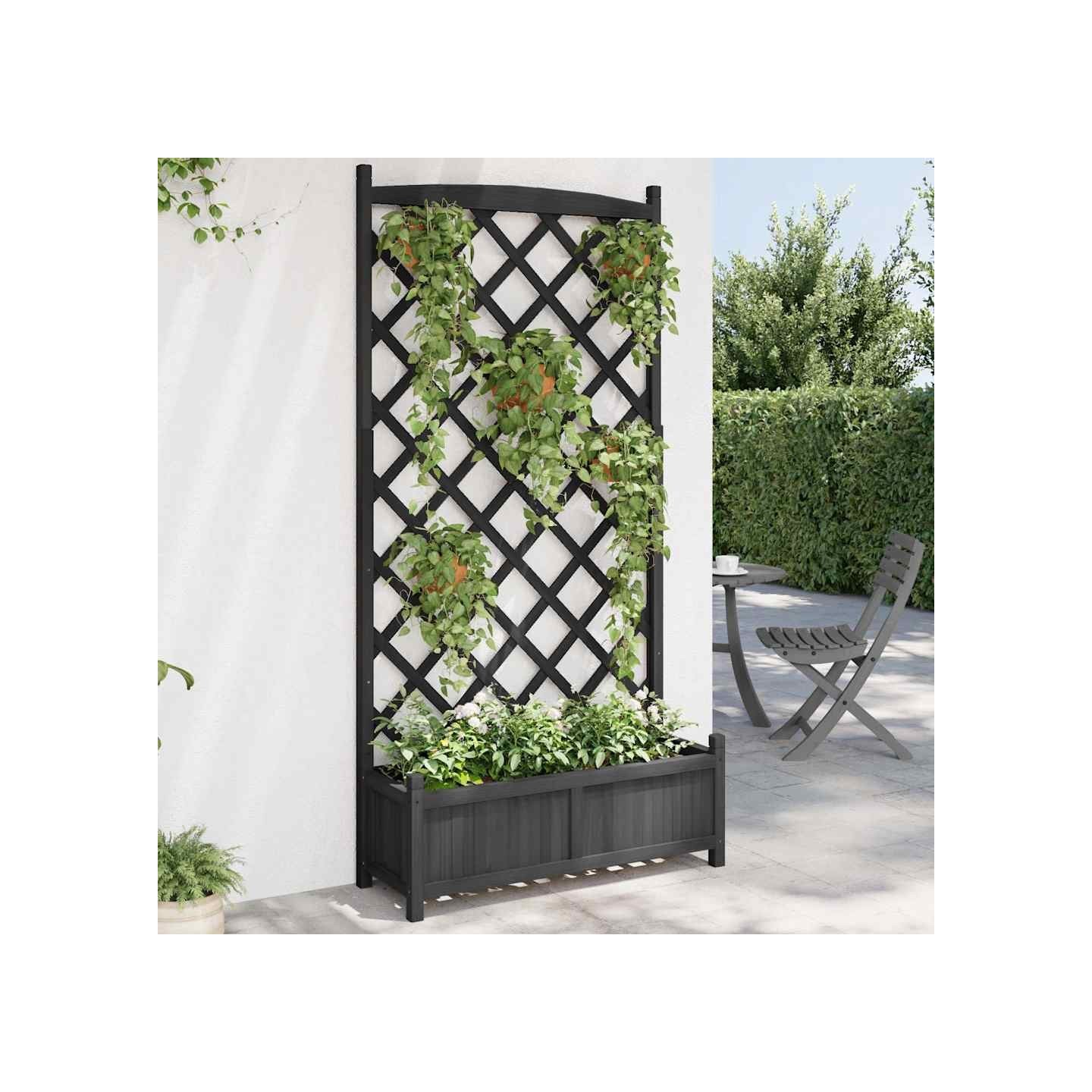 Jardinière avec treillis noir 90x35x180 cm bois massif de sapin
