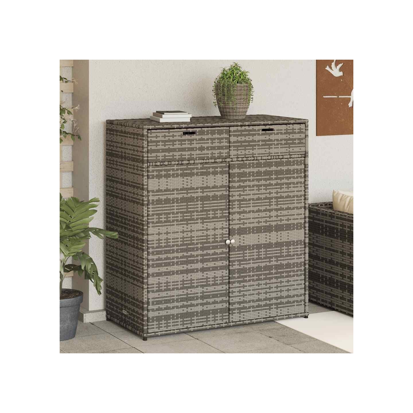 Armoire de rangement de jardin gris 105x55x113cm résine tressée