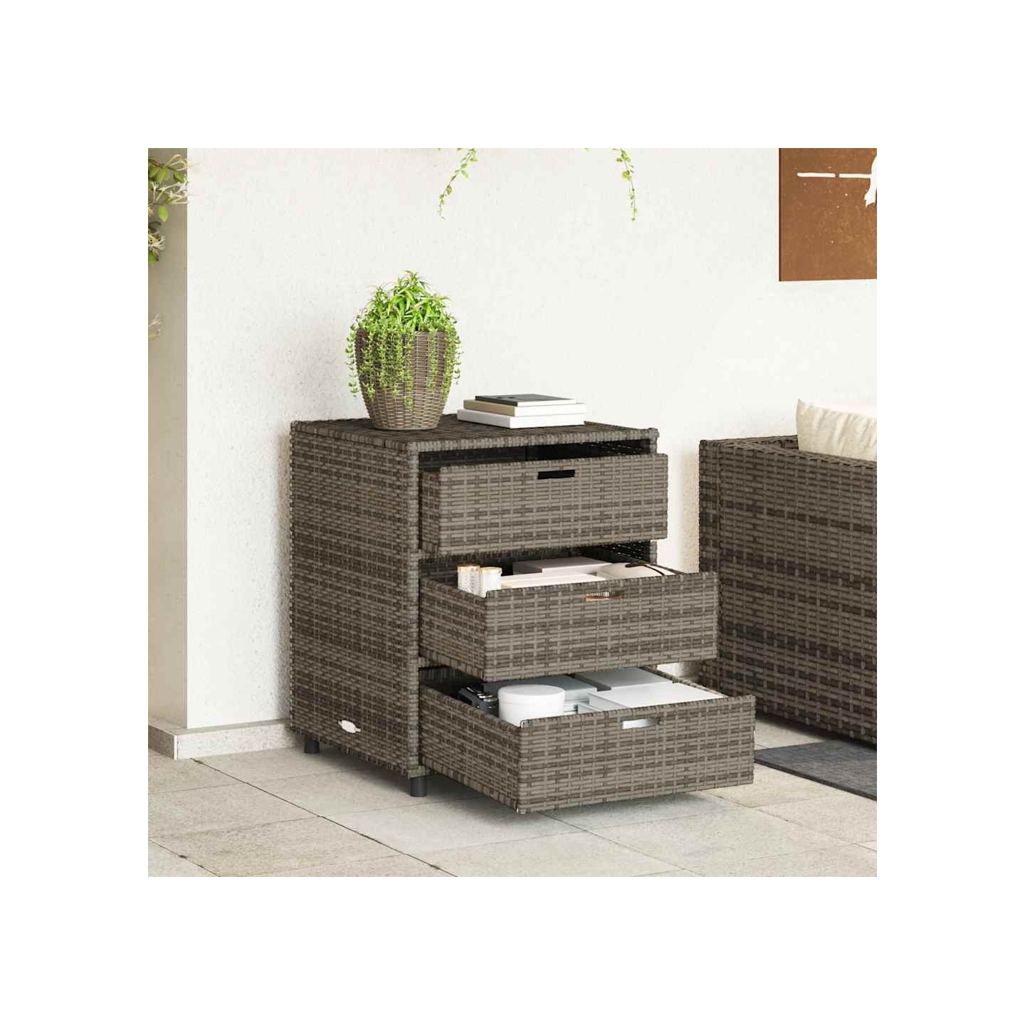 Armoire de rangement de jardin gris 55x59x69 cm résine tressée