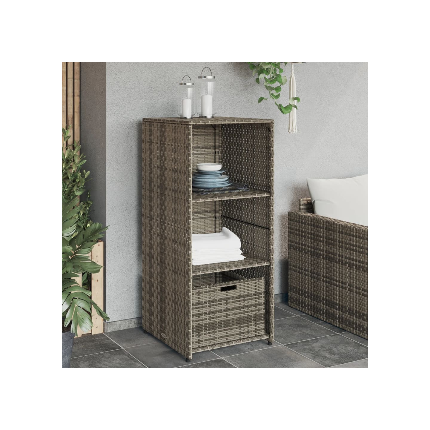 Armoire de rangement de jardin gris 50x55x115 cm résine tressée