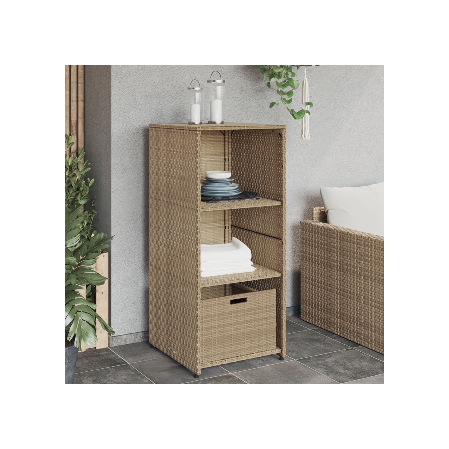 Armoire de rangement de jardin beige 50x55x115cm résine tressée