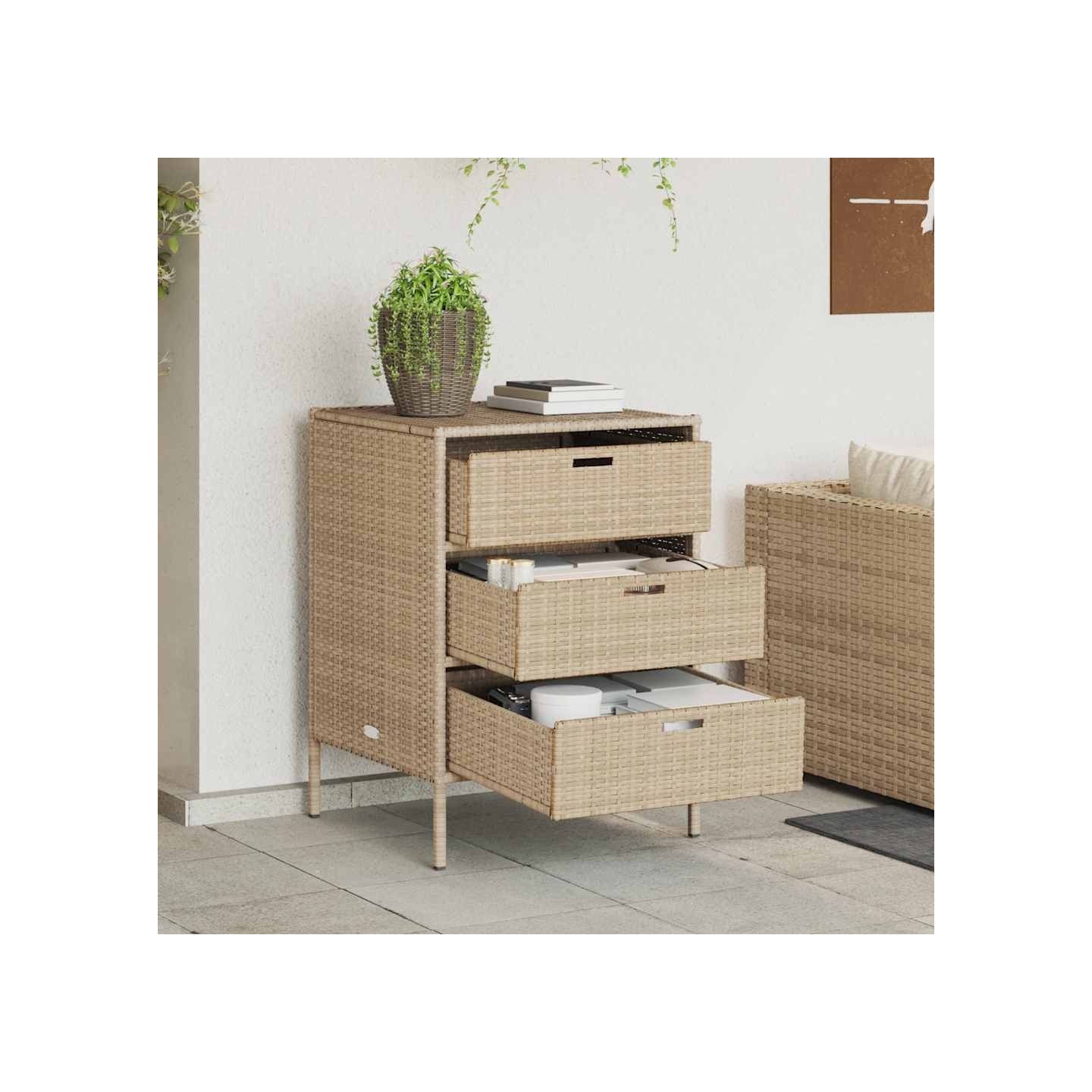 Armoire de rangement de jardin beige 55x59x80 cm résine tressée