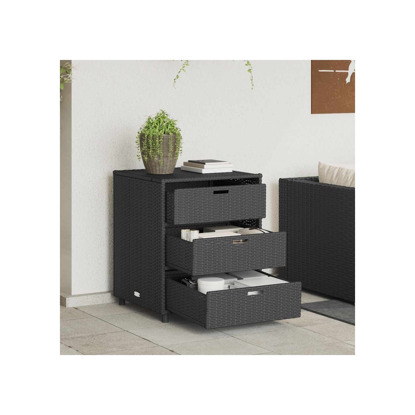 Armoire de rangement de jardin noir 55x59x69 cm résine tressée