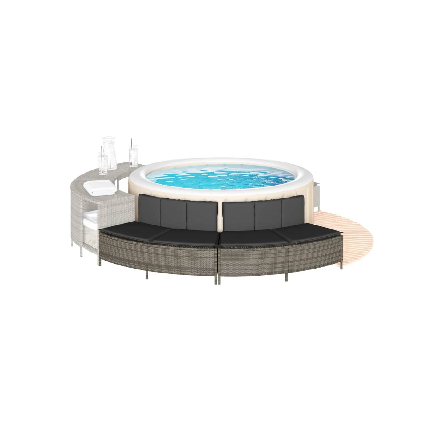 Bancs de spa avec coussins 2 pcs gris résine tressée