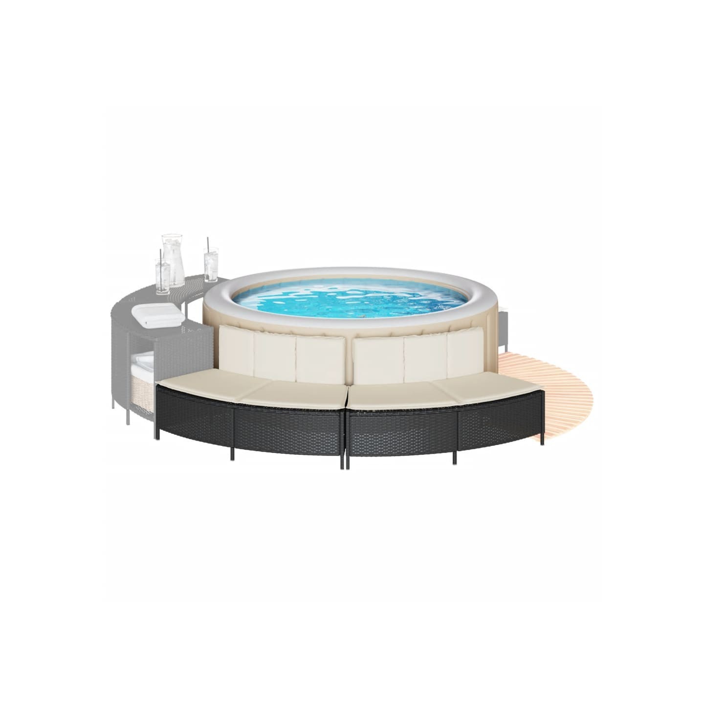 Bancs de spa avec coussins 2 pcs noir résine tressée